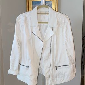 Chico’s white denim jacket